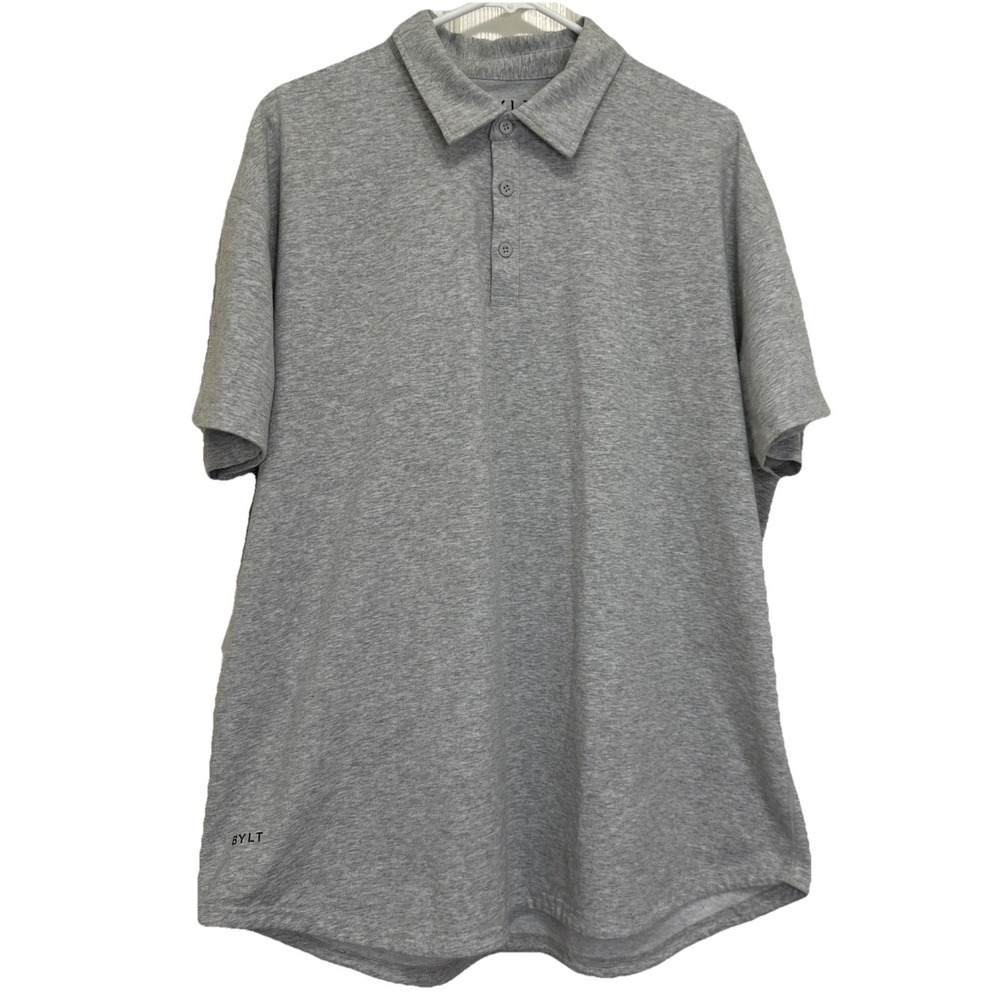 BYLT Polo Shirt Men's XXL Heather Gray Short Sleeve‎ Drop Cut Lux Stretch